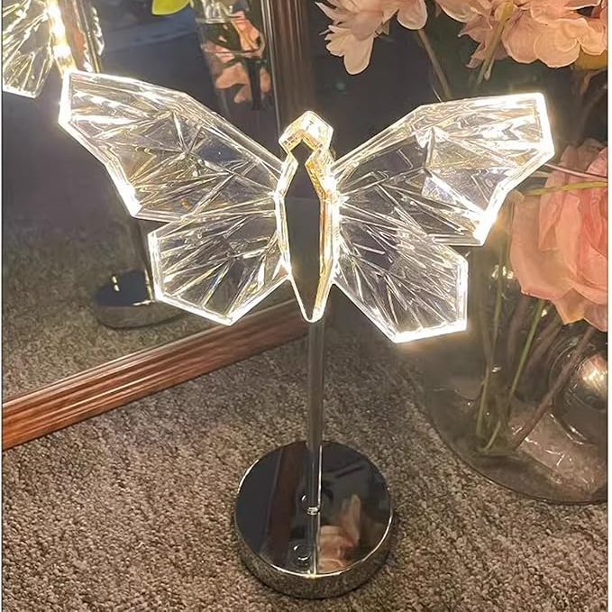Sommerfuglekrystal bordlampe – Elegant dekorativ lampe til stue, soveværelse og kontor