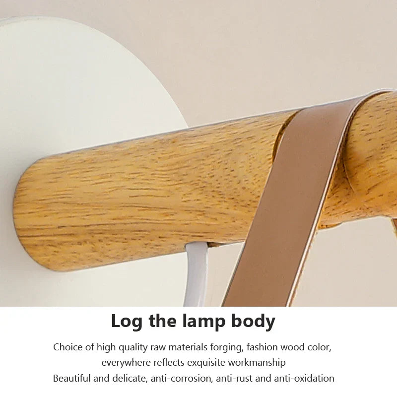 NordicGlow Lys - Træ LED Stanglampe med Læderdetaljer