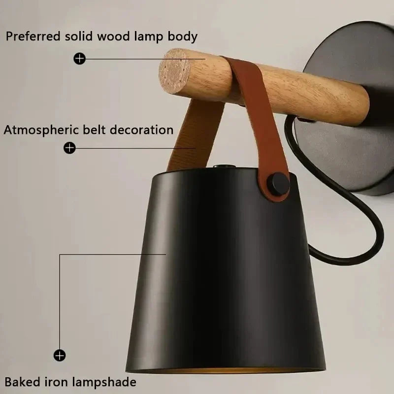 NordicGlow Lys - Træ LED Stanglampe med Læderdetaljer