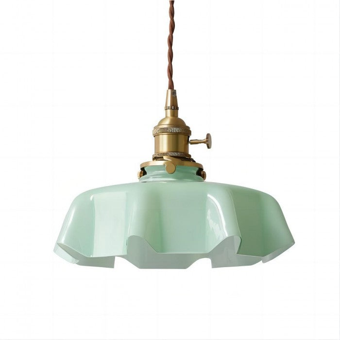 FloraRetro – Vintage lampa wisząca ze szkła z kwiatowym wzorem i kremowym detalem