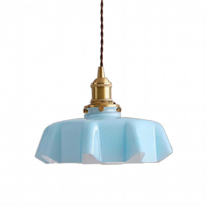 FloraRetro – Vintage lampa wisząca ze szkła z kwiatowym wzorem i kremowym detalem