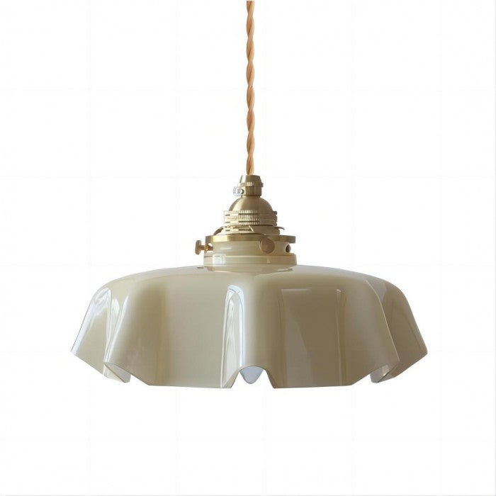 FloraRetro – Vintage lampa wisząca ze szkła z kwiatowym wzorem i kremowym detalem